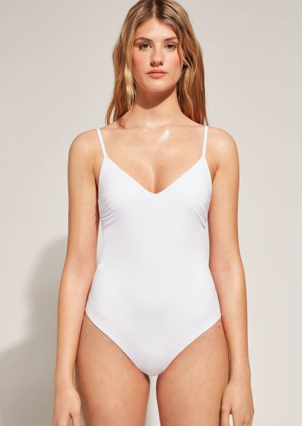 Women 01 White Padded One-Piece Swimsuit Indonesia Online Calzedonia One-Piece Swimsuits