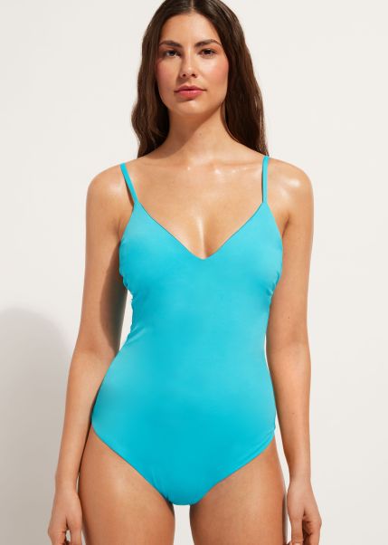 Women One-Piece Swimsuits Padded One-Piece Swimsuit Indonesia Final Clearance 616C Turquoise Green Calzedonia