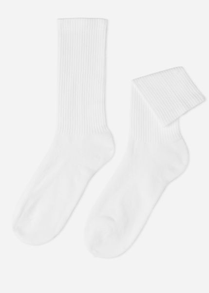 Calzedonia Timeless Long Socks Unisex Sport Socks 001 White Men