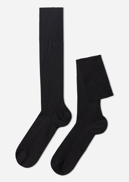 Men Men’s Lisle Thread Ribbed Long Socks 019 Black Calzedonia Long Socks Sale