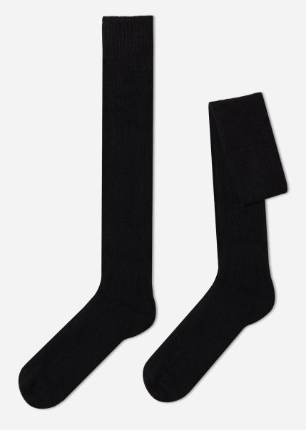 Men 019 Black Long Socks Men’s Ribbed Wool And Cashmere Long Socks Blowout Calzedonia