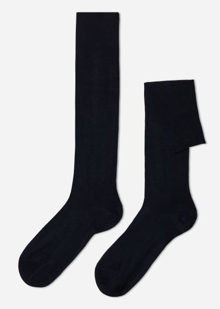 Pure Calzedonia Men Men’s Long Socks With Cashmere 016 Blue Long Socks