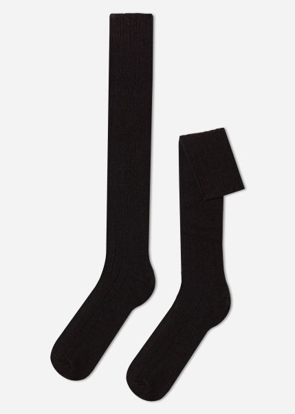Long Socks Calzedonia Men’s Ribbed Wool And Cashmere Long Socks Embody 015 Brown Men