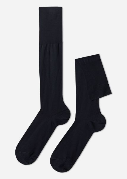 Innovative Men 016 Blue Long Socks Men’s Lisle Thread Long Socks Calzedonia