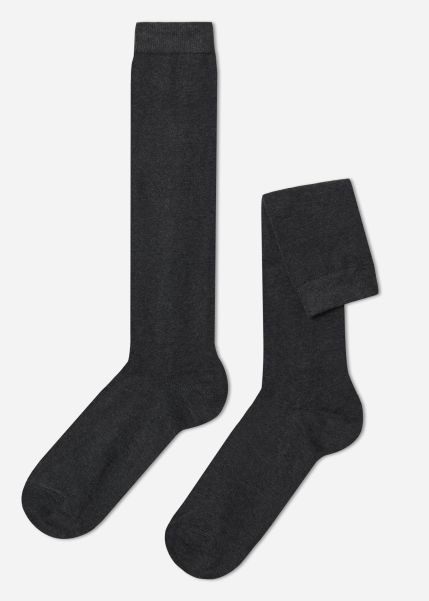 Men’s Warm Cotton Long Socks Advance Men Long Socks Calzedonia 020 Anthracite Gray Heather