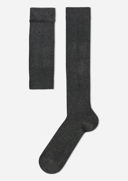 Men Long Socks Calzedonia 020 Anthracite Gray Heather Men’s Long Socks With Cashmere Cut-Price
