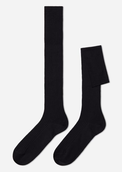 Calzedonia Long Socks Men’s Lisle Thread Ribbed Long Socks Enrich 780 Anthracite Men