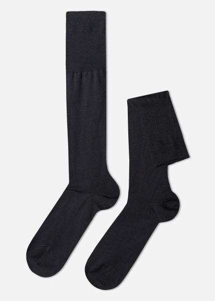 Men Clearance Long Socks Calzedonia Men’s Lisle Thread Long Socks 020 Anthracite Gray Heather