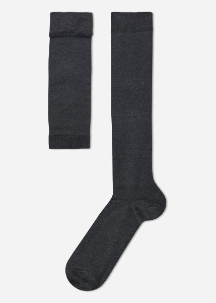 Long Socks 020 Anthracite Gray Heather Men’s Stretch Cotton Long Socks Calzedonia Hygienic Men