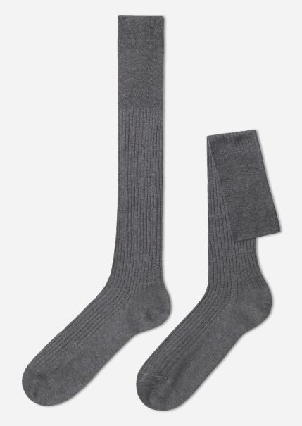 Men’s Lisle Thread Ribbed Long Socks 031 Gray Heather Extend Long Socks Men Calzedonia