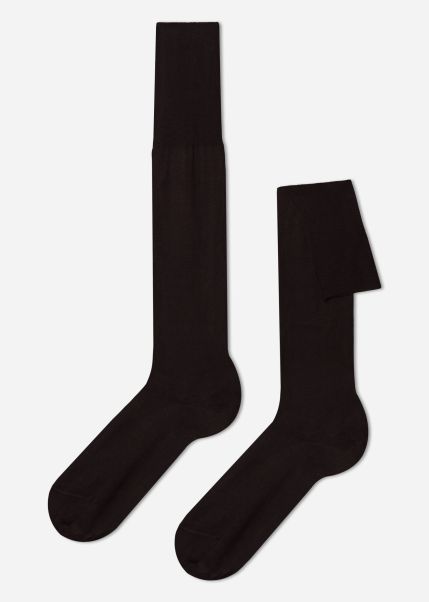 Calzedonia Flexible Men Men’s Lisle Thread Long Socks 015 Brown Long Socks