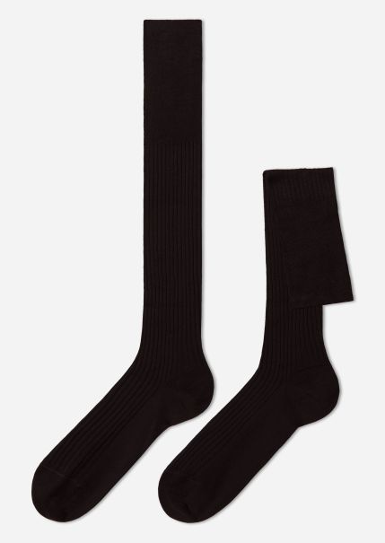 Artisan Men’s Lisle Thread Ribbed Long Socks Long Socks Men 015 Brown Calzedonia