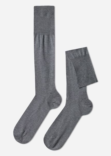 Men’s Lisle Thread Long Socks 042 Mid Grey Blend Practical Calzedonia Men Long Socks