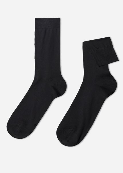 Calzedonia 019 Black Men Fast Men’s Lisle Thread Crew Socks Crew Socks