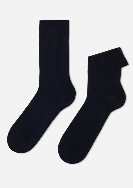 Calzedonia 016 Blue Men’s Lisle Thread Crew Socks Cheap Crew Socks Men