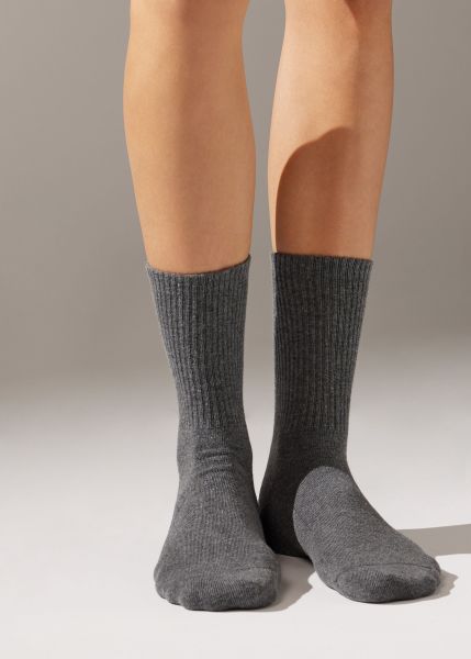 042 Mid Grey Blend Men Calzedonia Crew Socks Comfortable Unisex Short Sport Socks