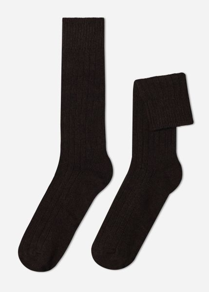 Trusted Crew Socks 015 Brown Men Men’s Ribbed Crew Socks With Wool And Cashmere Calzedonia
