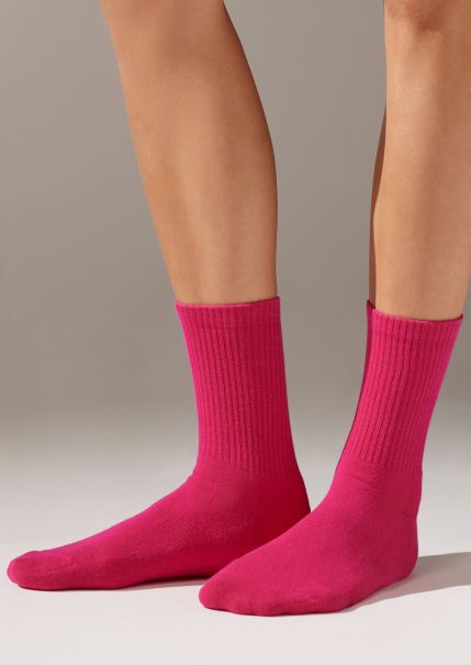 Men Calzedonia Seamless 9973 Fuchsia Pink Unisex Short Sport Socks Crew Socks