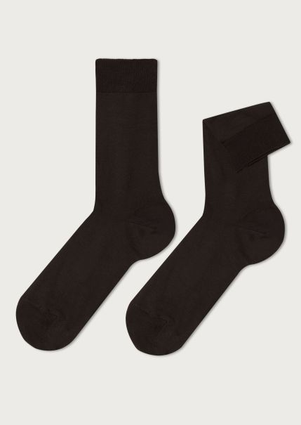 Crew Socks 015 Brown Men’s Stretch Cotton Crew Socks Compact Calzedonia Men