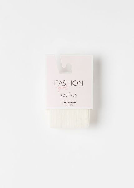 Girls’ Ribbed Cotton Tights Fresh Kids Tights 5331 Ribbed Ivory Calzedonia