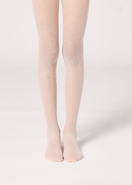 5329 Milk Tulle Rhinestone Tights Girls’ Tulle Tights With Rhinestones Trusted Kids Calzedonia