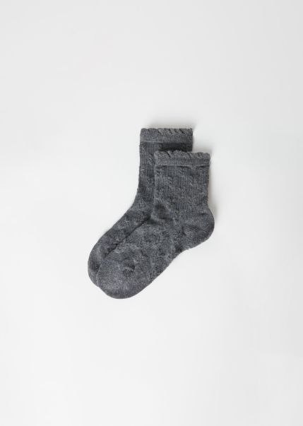 Slashed Girls’ Wool Blend Short Socks Short Socks Kids 9874 Gray Melange Wool Blend Calzedonia