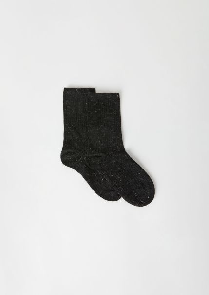 Free Short Socks Girls’ Ribbed Cashmere Blend Short Socks Kids 9797 Black Cashmere Calzedonia
