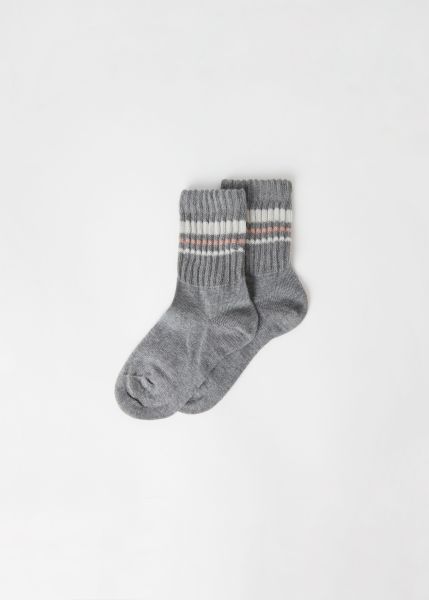 Seamless Kids Kids’ Ribbed Striped Short Socks Short Socks Calzedonia 9779 Gray Melange Stripes