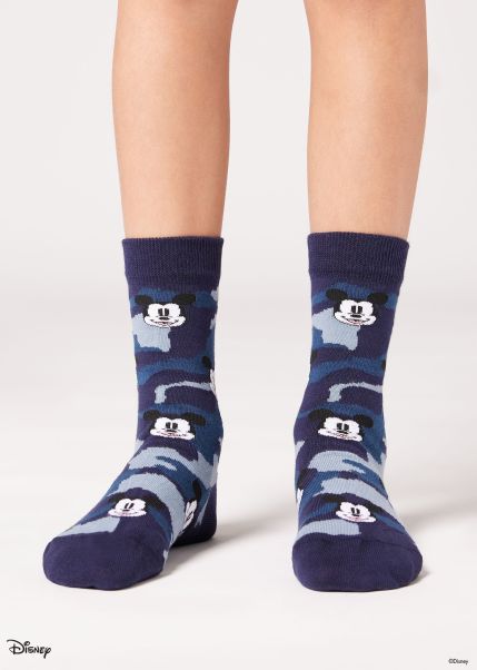 Short Socks Kids Stylish 8899 Disney Mickey Mouse Blue Kids’ All Over Disney Short Socks Calzedonia