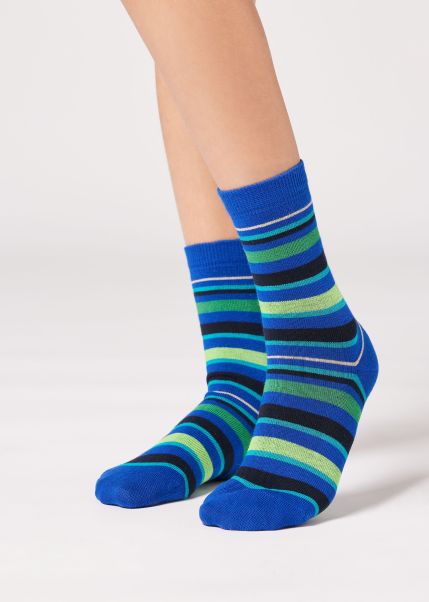Inviting Kids’ Striped Short Socks Calzedonia 9974 Bluette Stripes Kids Short Socks