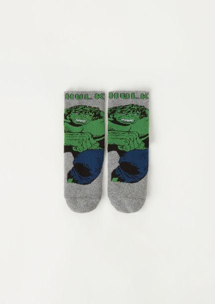 Simple 9896 Gray Melange Hulk Marvel Short Socks Calzedonia Kids’ Marvel Superheroes Non-Slip Socks Kids
