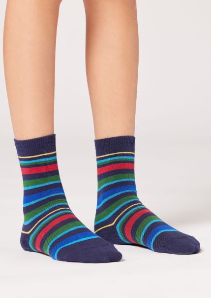 Kids Accessible Calzedonia Short Socks 9355 Blue Stripes Kids’ Striped Short Socks