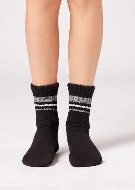 Flexible Short Socks Kids’ Ribbed Striped Short Socks Calzedonia 1222 Black Band Kids