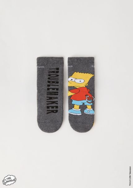 Calzedonia Kids 9924 Gray The Simpsons Bart Print Cut-Price Short Socks Kids’ The Simpsons Non-Slip Socks